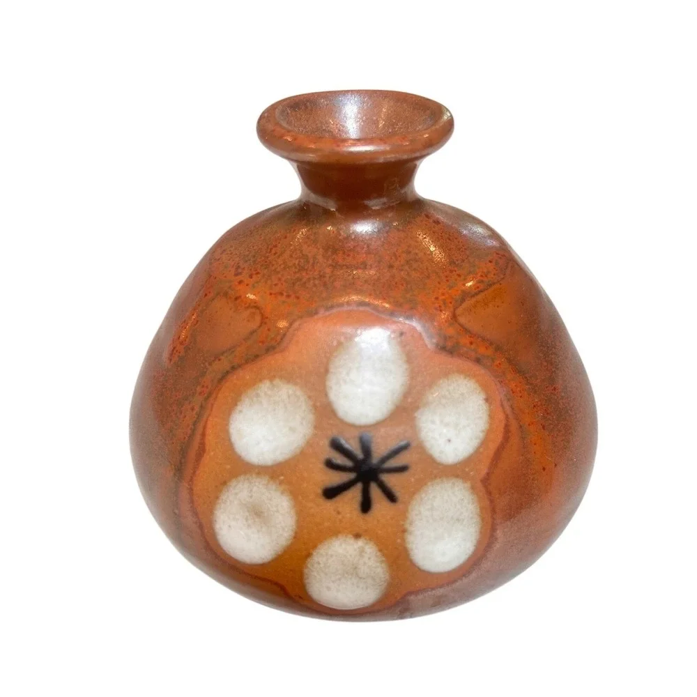 Vintage Studio Pottery Bud Vase Rust Terracotta Floral Stoneware Small 4 inch